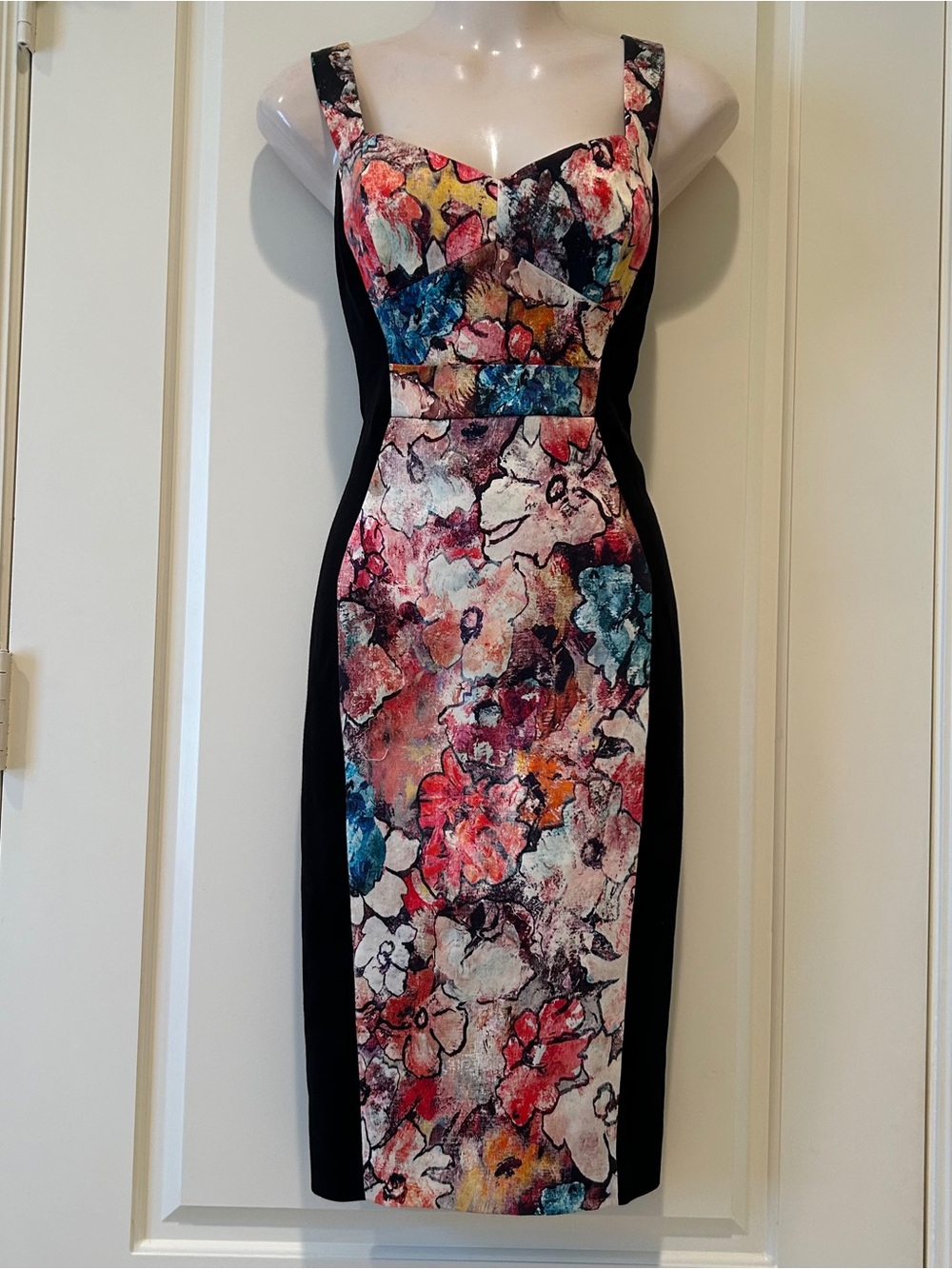 BLACK HALO 'SADIE' Black Colorblock Panel Shift Dress, Knee Length, Size 6,EUC